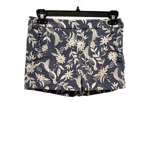 Loft Women’s Size 2 Shorts Cute Bird Print Flat Front Blue White Textured